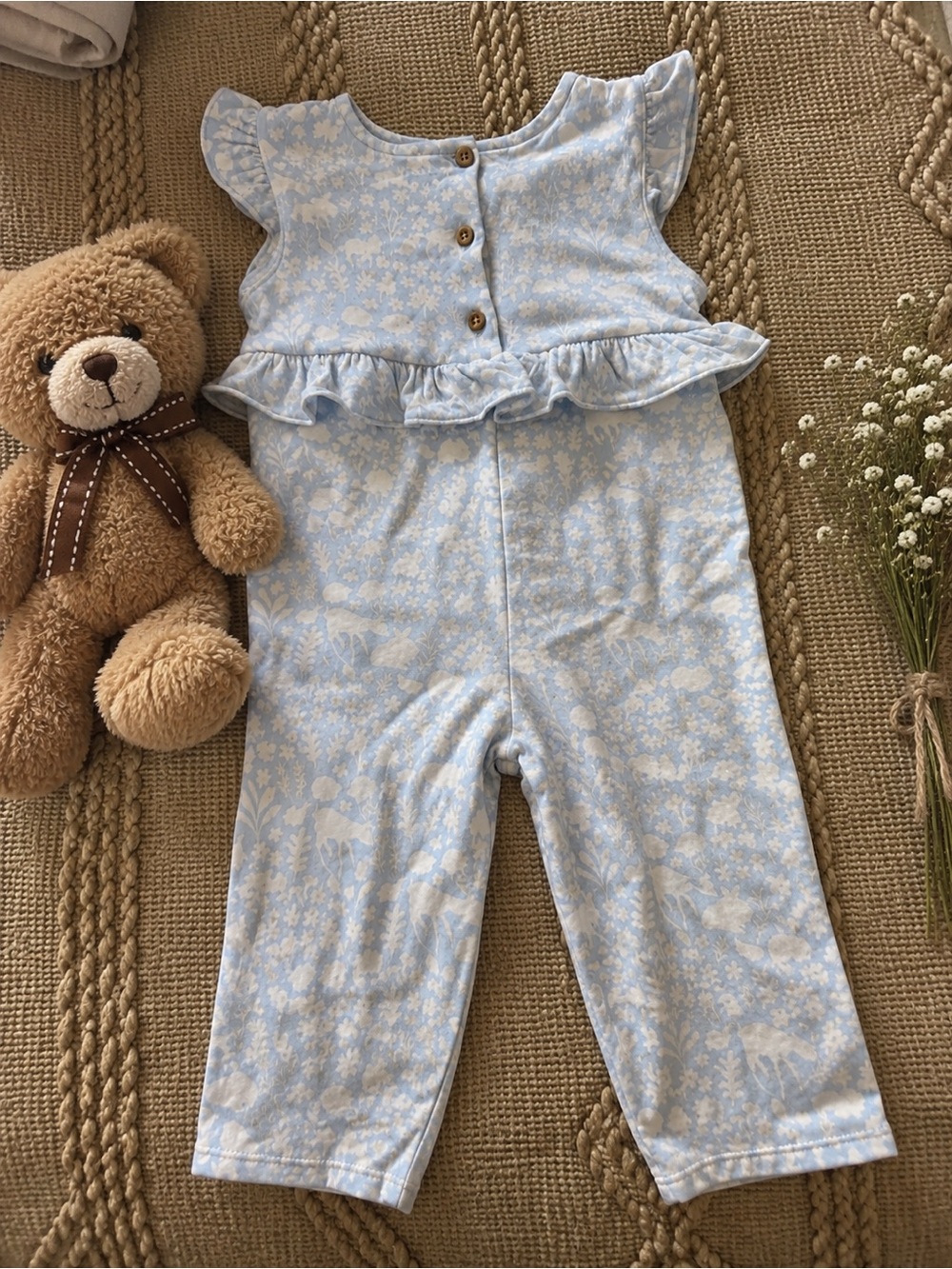 Baby Floral Ruffle Romper in Light Blue